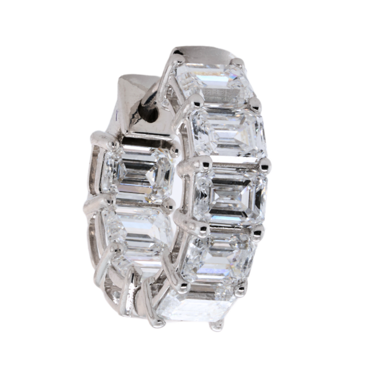 3.83 CTTW Emerald Lab-Grown Diamond Huggie Earrings in 14K White Gold