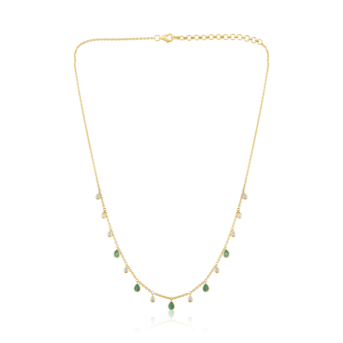 Diamond Emerald Pear Bezel Fringe Station Drop Necklace