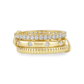 Diamond 3 Row Pavé Flush Fluted Stack Band Ring