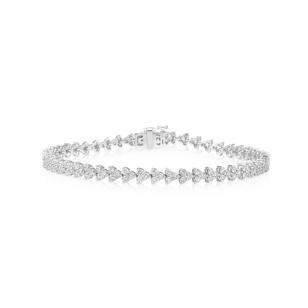 Diamond Trio Round Prong Cluster Tennis Bracelet