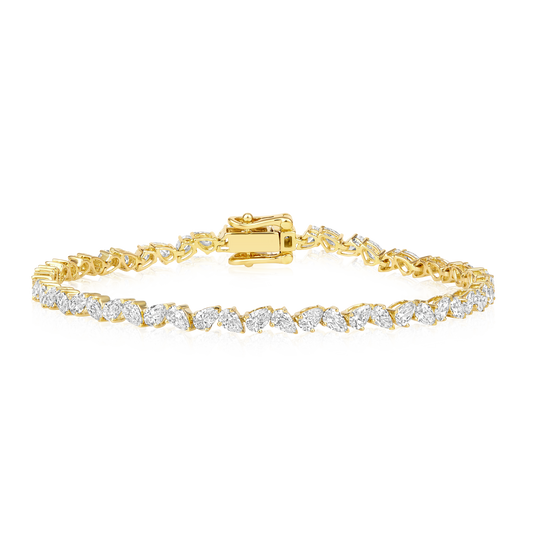 14K Gold 4.5ct Natural Diamond Pear Zigzag Prong Tennis Bracelet