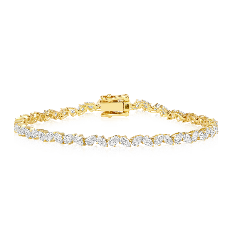 14K Gold 4.5ct Natural Diamond Pear Zigzag Prong Tennis Bracelet