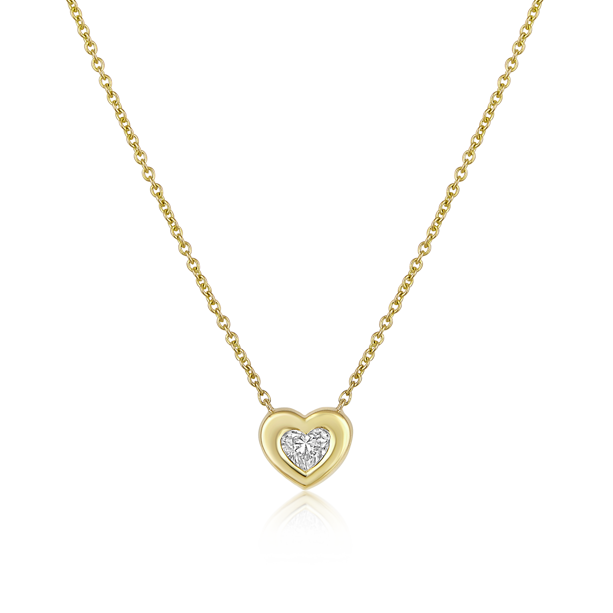 14K Gold 0.2-0.3ct Natural Diamond Heart Bezel Pendant Necklace