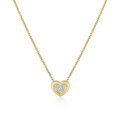14K Gold 0.2-0.3ct Natural Diamond Heart Bezel Pendant Necklace