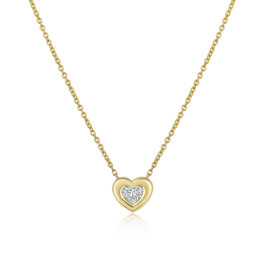 14K Gold 0.2-0.3ct Natural Diamond Heart Bezel Pendant Necklace