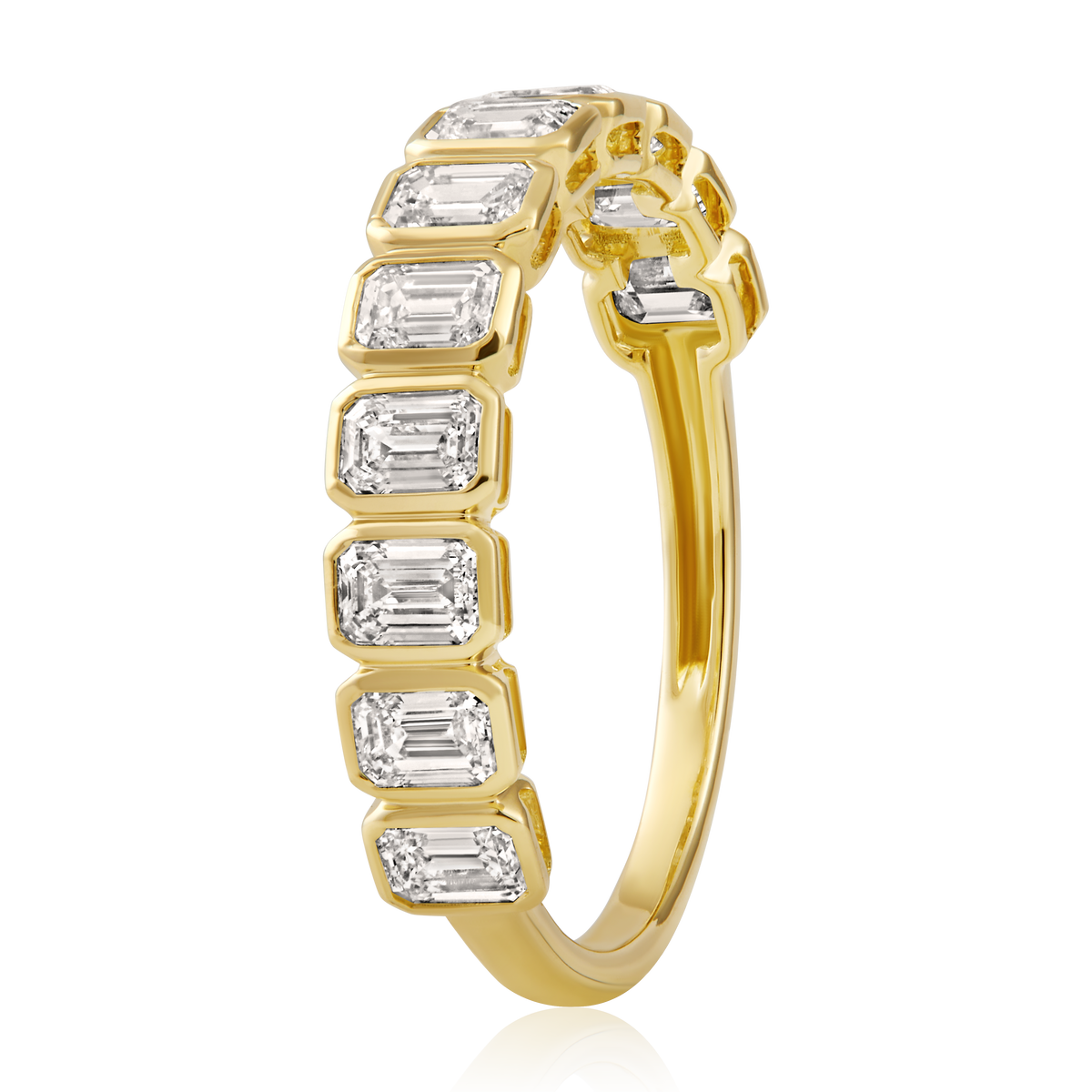 Diamond East West Emerald Bezel Ring