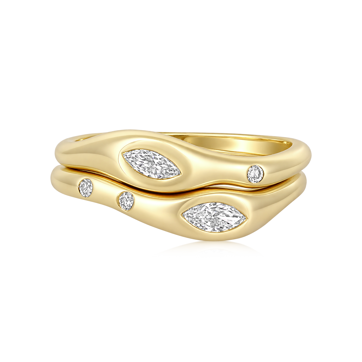 Diamond Double Marquise Flush Double Wave Ring