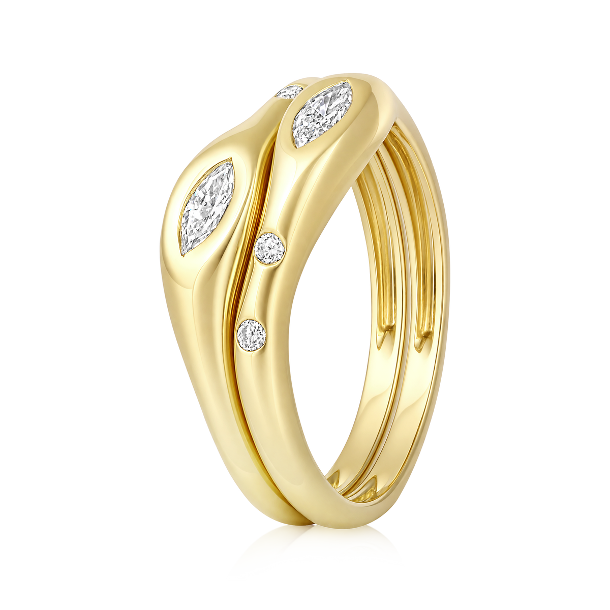 Diamond Double Marquise Flush Double Wave Ring