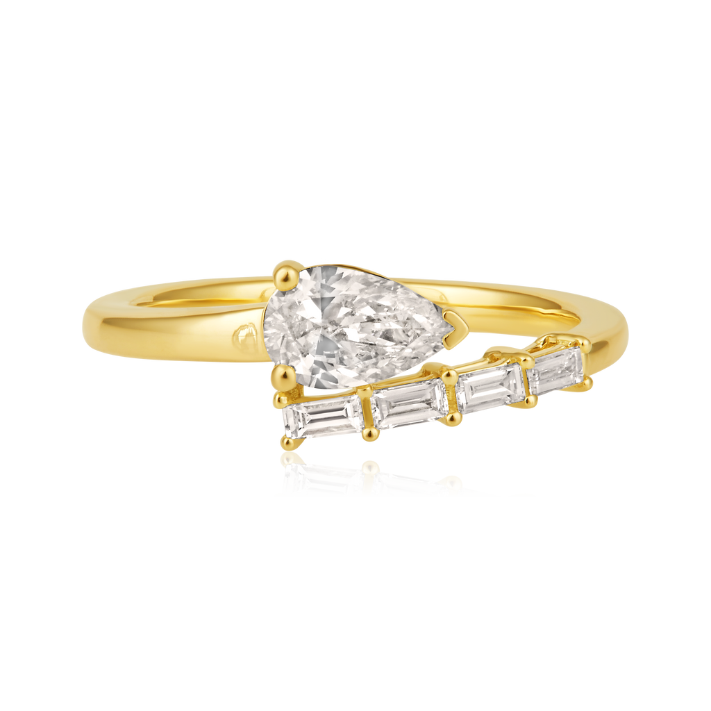 Diamond East West Pear Baguette Wrap Ring