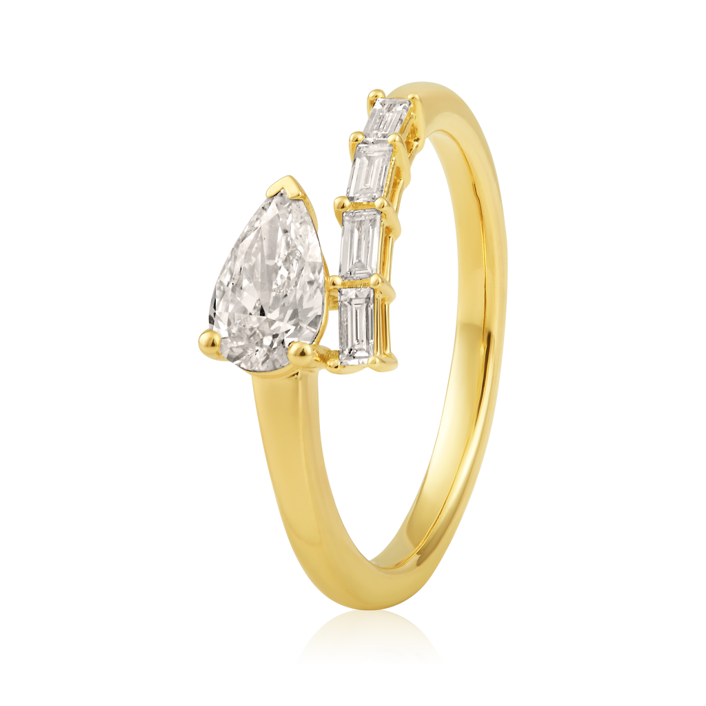 Diamond East West Pear Baguette Wrap Ring