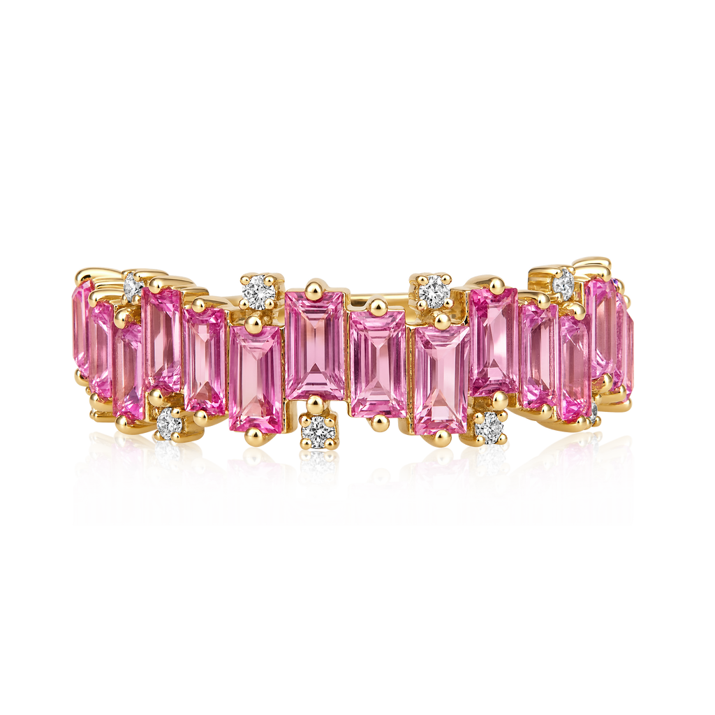 Diamond Pink Sapphire Baguette Staggered Band Ring