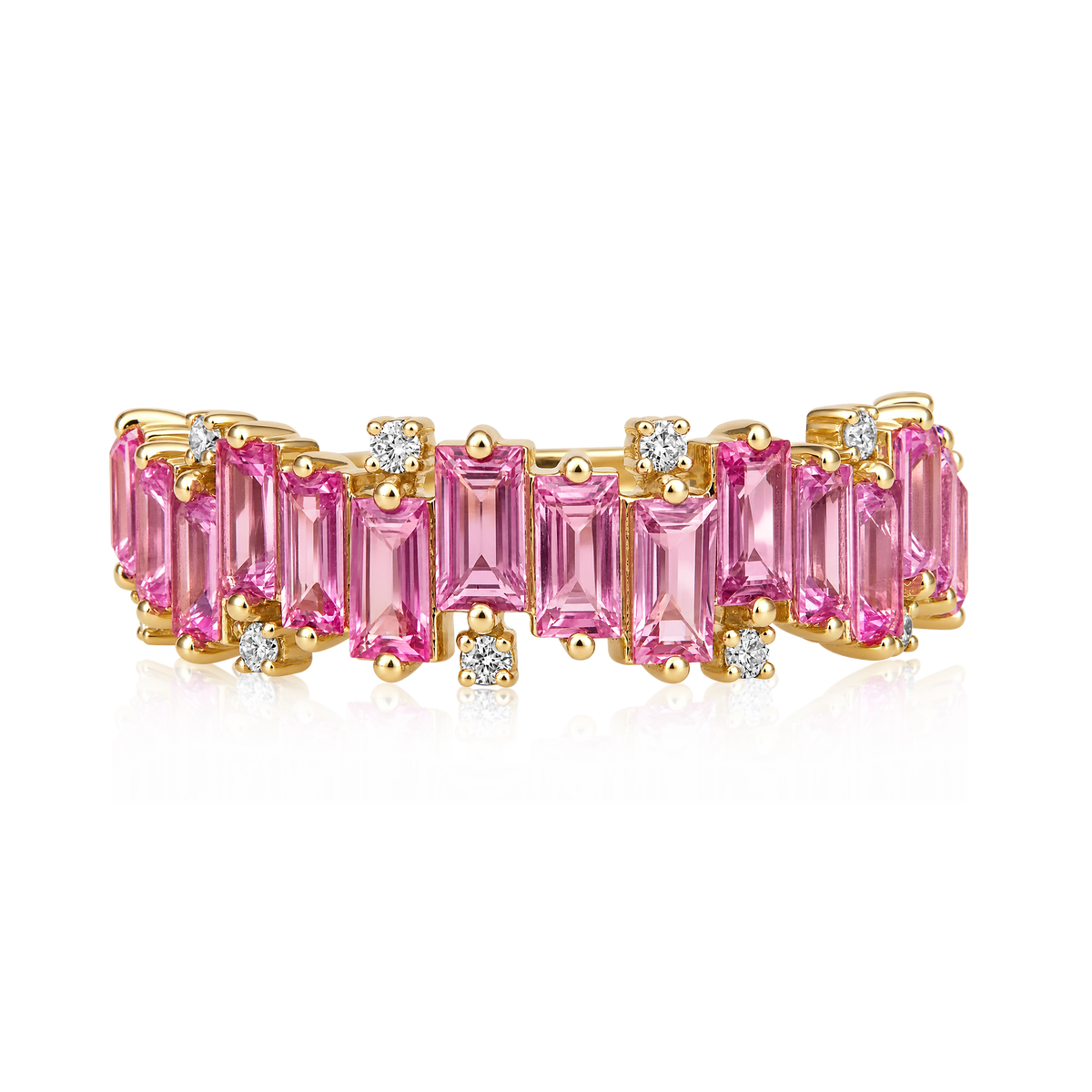 Diamond Pink Sapphire Baguette Staggered Band Ring