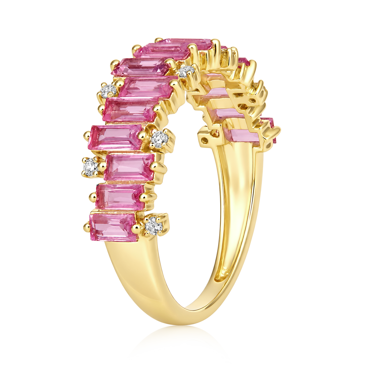 Diamond Pink Sapphire Baguette Staggered Band Ring