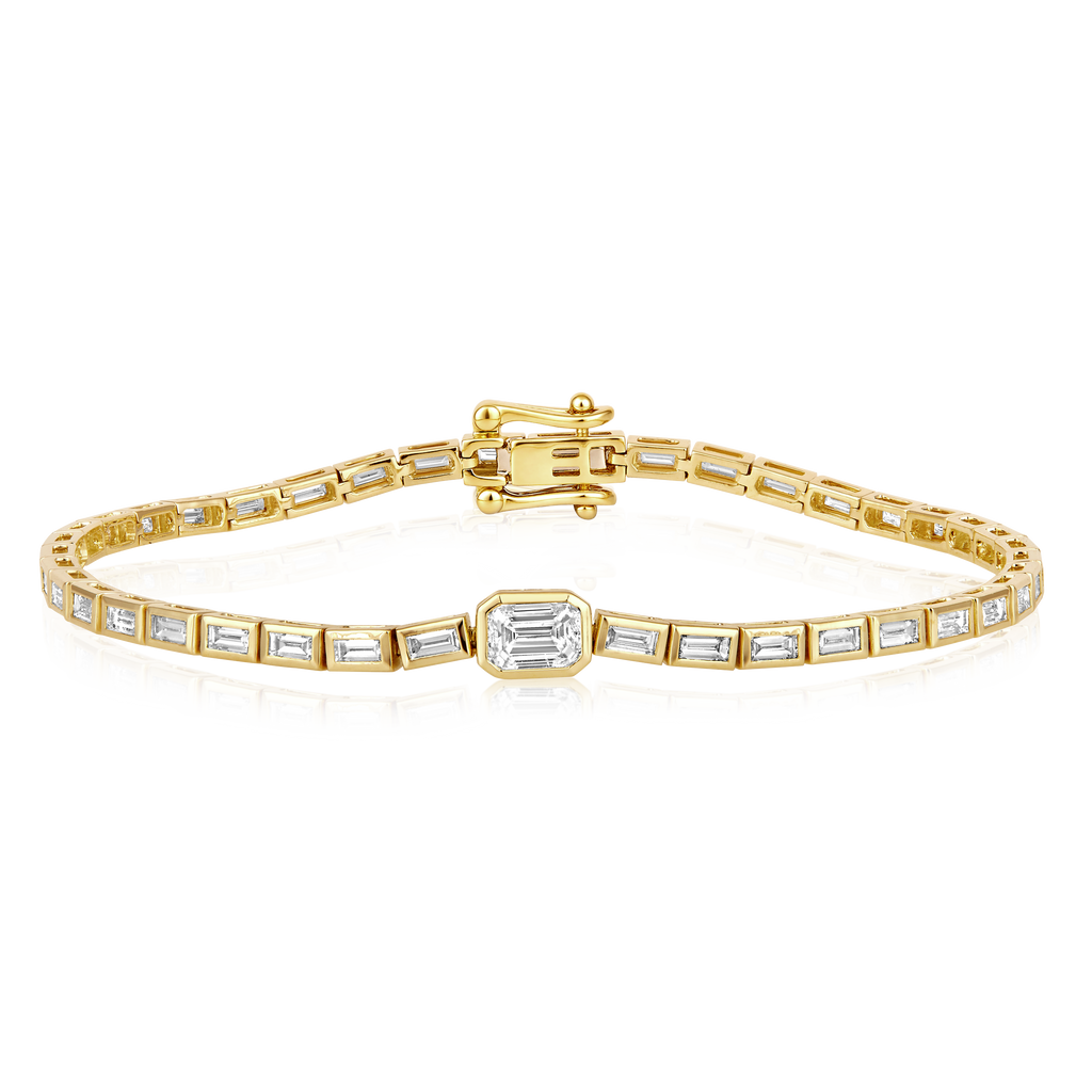Diamond Emerald Baguette Bezel Tennis Bracelet