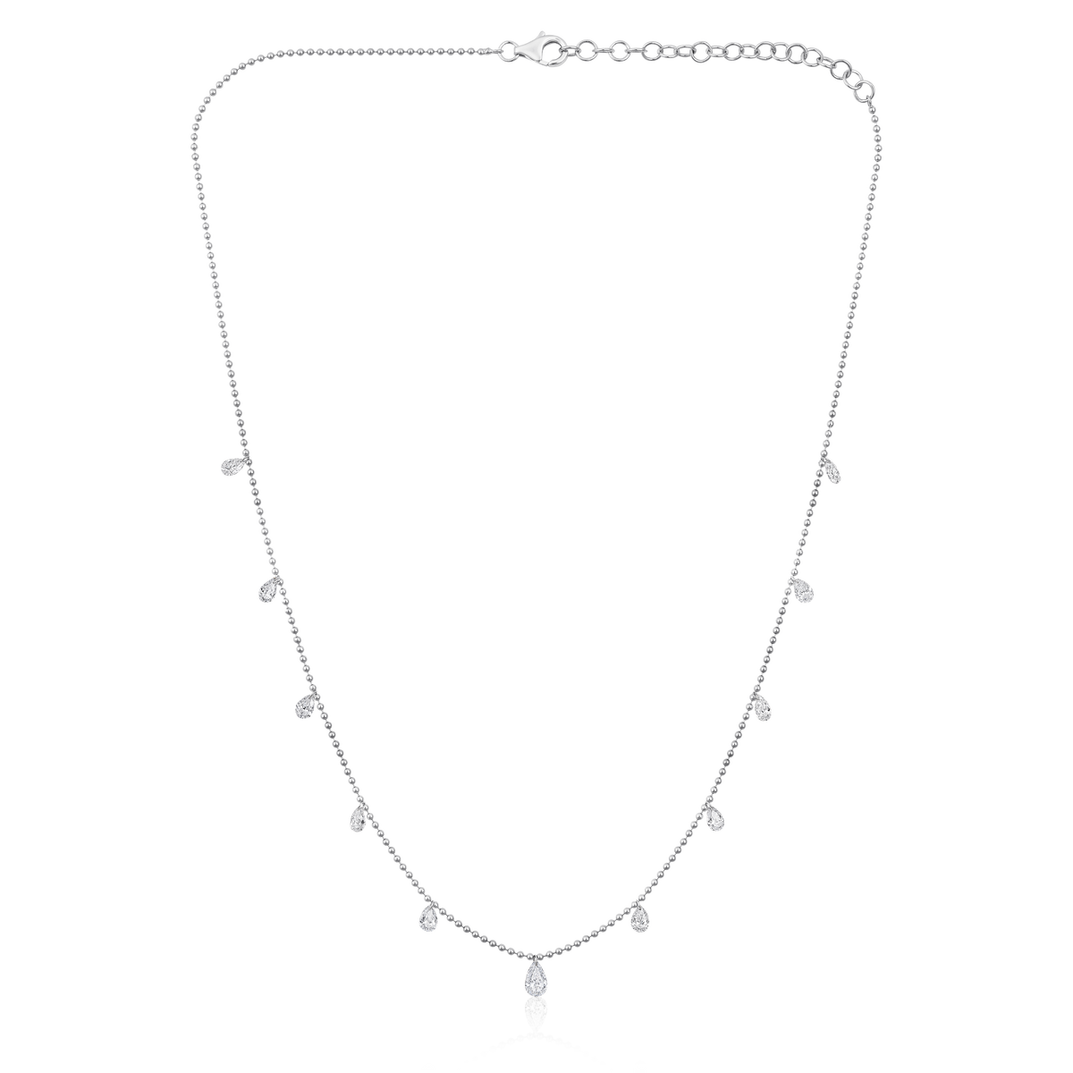 Diamond 11 Stone Drilled Pear Dangle Bead Chain Necklace