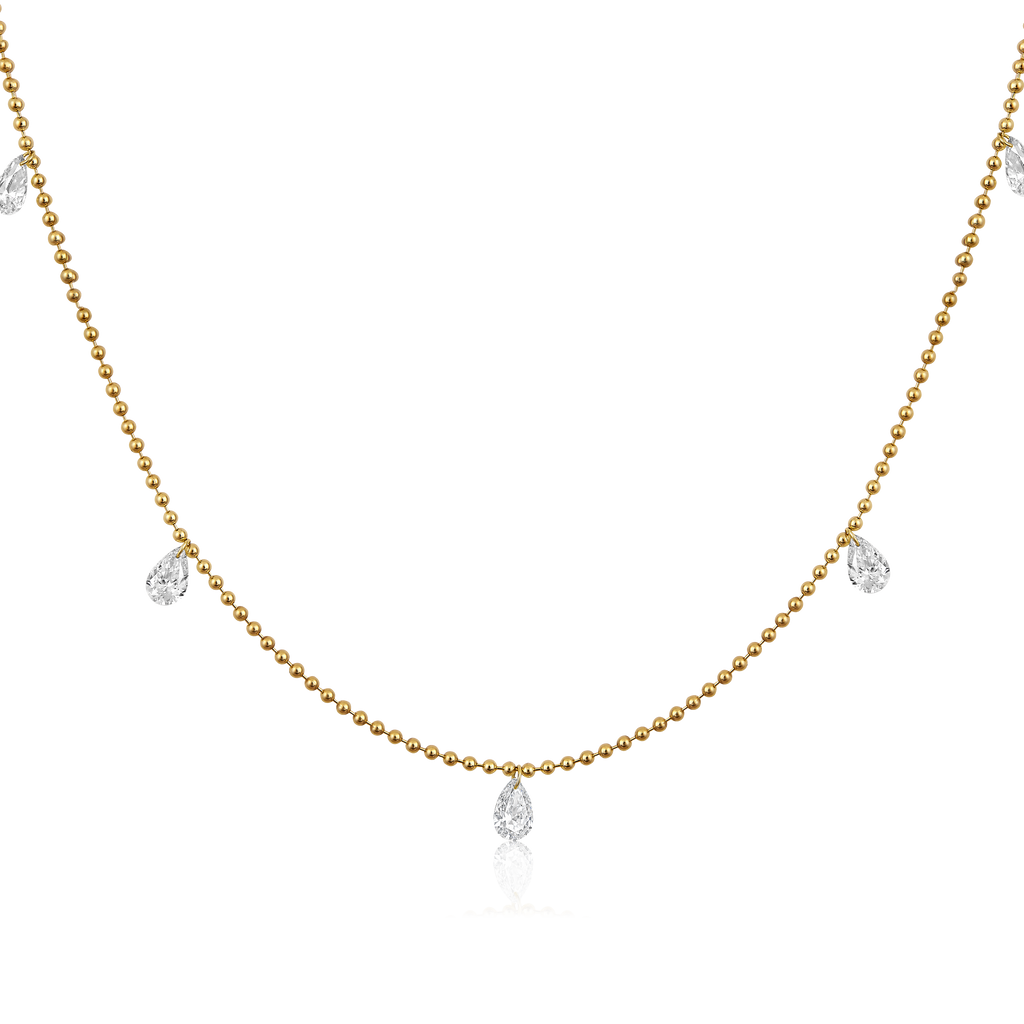 Diamond 7 Stone Drilled Pear Dangle Bead Chain Necklace