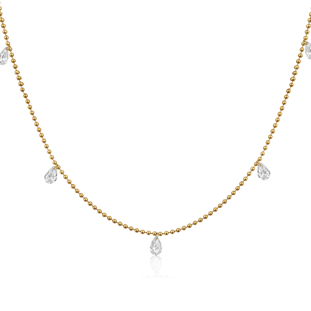 Diamond 7 Stone Drilled Pear Dangle Bead Chain Necklace