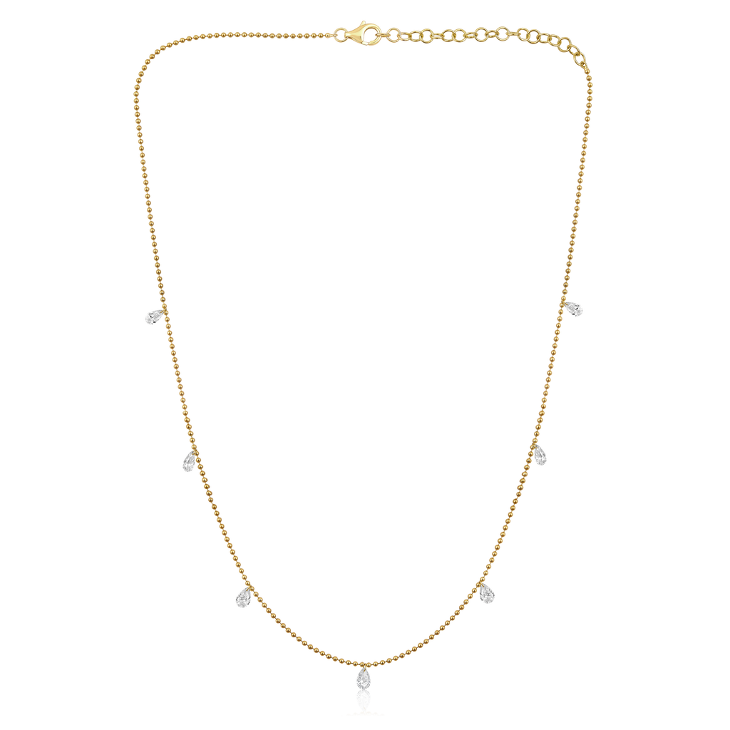 Diamond 7 Stone Drilled Pear Dangle Bead Chain Necklace