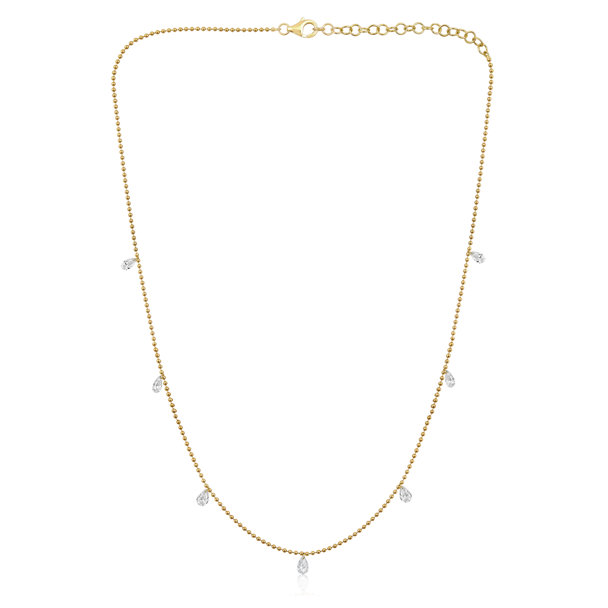 Diamond 7 Stone Drilled Pear Dangle Bead Chain Necklace