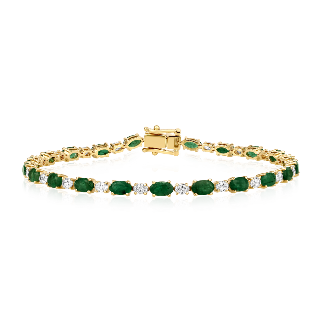 Diamond Emerald Oval Alternating Prong Tennis Bracelet
