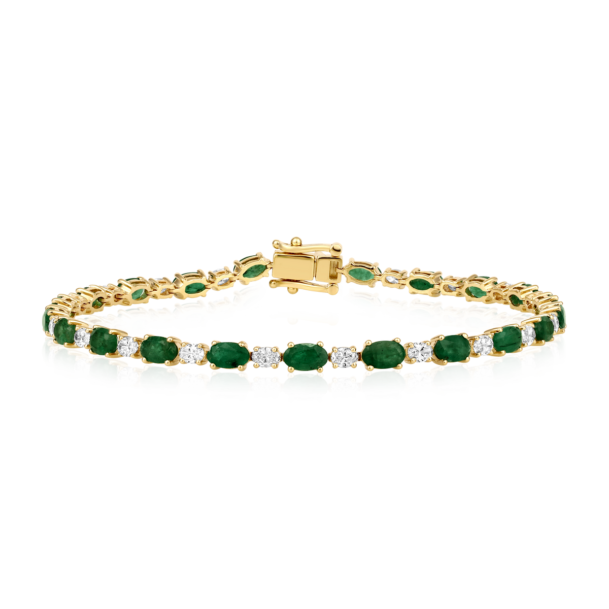 Diamond Emerald Oval Alternating Prong Tennis Bracelet
