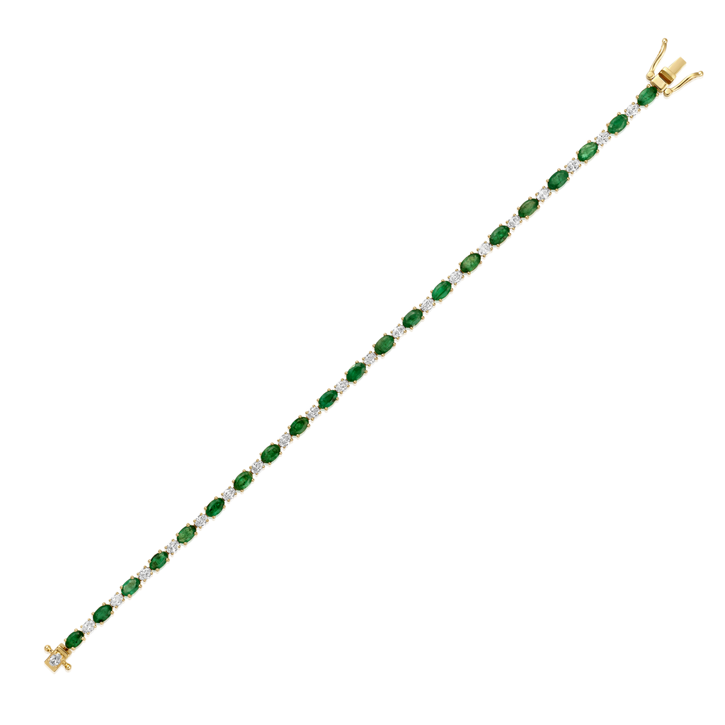 Diamond Emerald Oval Alternating Prong Tennis Bracelet