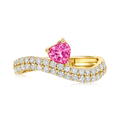 Diamond Pink Sapphire Heart Prong 2 Row Pavé Wave Band Ring