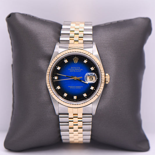 36mm Blue Diamond Dial DateJust 18k Yellow gold/Stainless Mens Luxury Watch