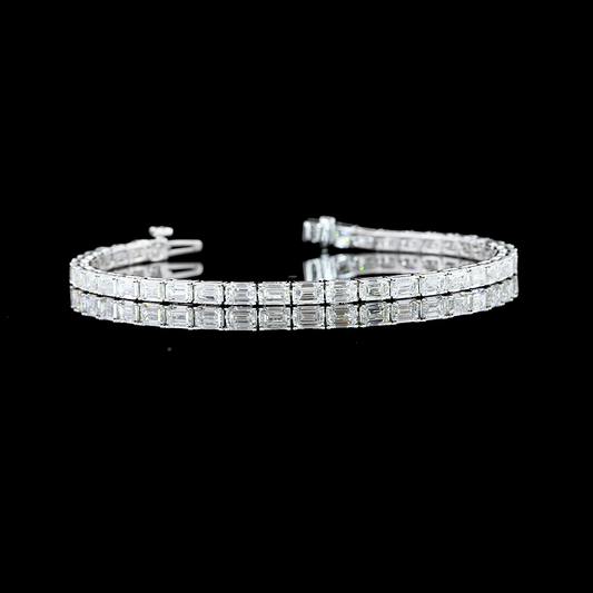 14k White Gold Lab Diamond Emerald 7.00 CTTW Tennis Bracelet 6.50" E VVS2 jewelry-spot-usa