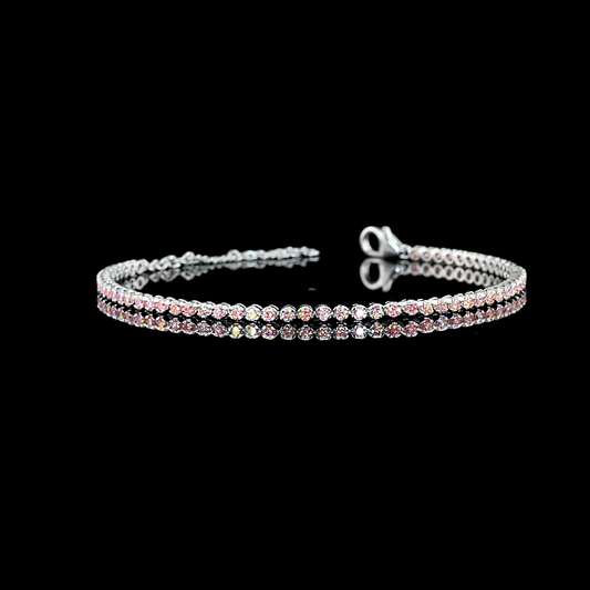 0.98 CTTW Round Lab Diamond Tennis Bracelet 7" 14k White Gold (Fancy Vivid Pink Color and VS2 Clarity)
