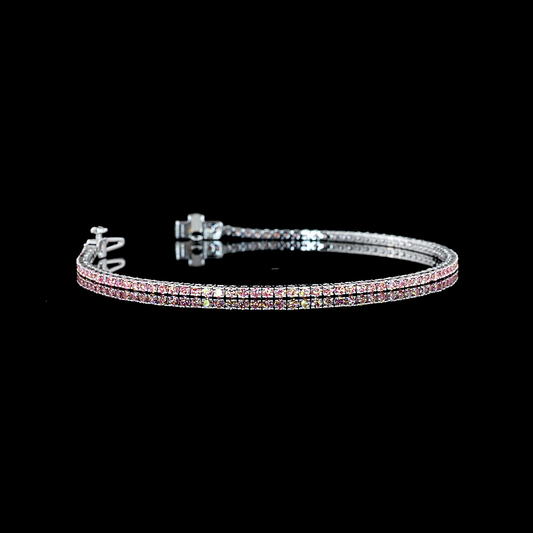1.56 CTTW Round Lab Diamond Tennis Bracelet 6.5" 14k White Gold (Fancy Vivid Pink Color and VS2 Clarity)