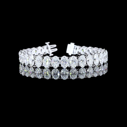 16.29 CTTW Oval Lab Diamond Tennis Bracelet 7" 14k White Gold (E/D Color and VS/VS1/VS2 Clarity)