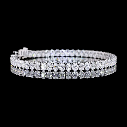 9.67 CTTW Oval Lab Diamond Tennis Bracelet 7" 14k White Gold E Color and VS Clarity jewelry-spot-usa