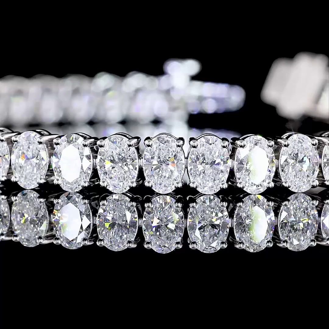 10.47 CTTW Oval Lab Diamond Tennis Bracelet 7" 14k White Gold (E/F Color and VS1/VS/VS2 Clarity)