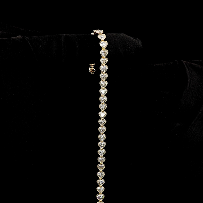 9.19 CTTW Heart Lab Diamond Tennis Bracelet 6.75" 18k Yellow Gold (F Color and VS1 Clarity)