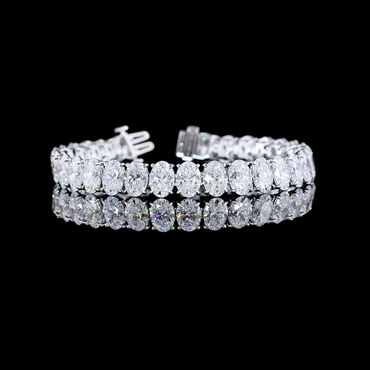 32.48 CTTW Oval Lab Diamond Tennis Bracelet 7.25" 14k White Gold (D Color and VVS2 Clarity)