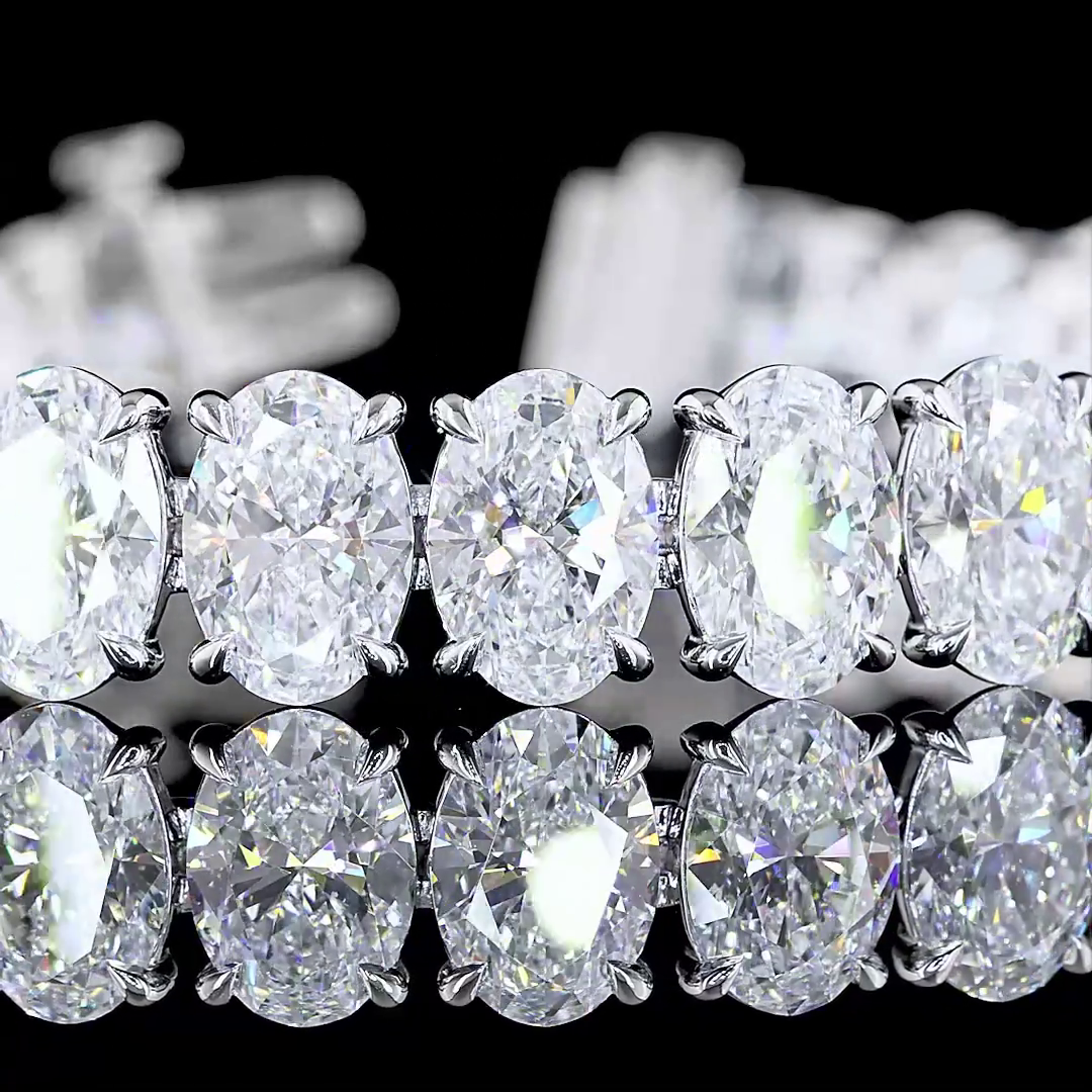 32.48 CTTW Oval Lab Diamond Tennis Bracelet 7.25" 14k White Gold (D Color and VVS2 Clarity)