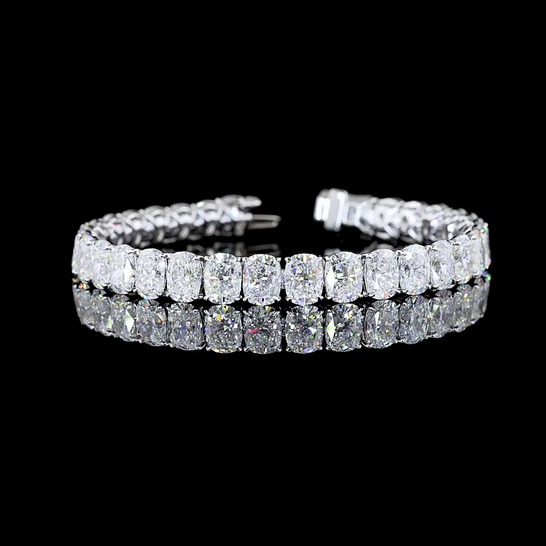 32.99 CTTW Cushion Brilliant Lab Diamond Tennis Bracelet 7" 14k White Gold (E Color and VVS2 Clarity)