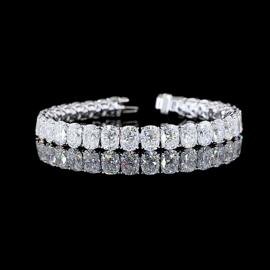 32.99 CTTW Cushion Brilliant Lab Diamond Tennis Bracelet 7" 14k White Gold (E Color and VVS2 Clarity)