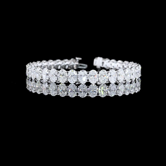 24.26 CTTW Oval Lab Diamond Tennis Bracelet 6.75" 14k White Gold E Color and VS Clarity jewelry-spot-usa
