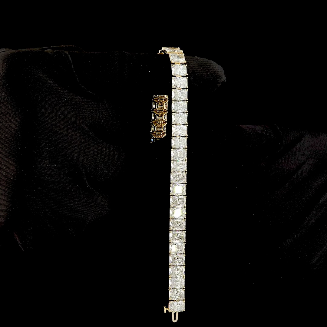35.12 CTTW Radiant Lab Diamond Tennis Bracelet 7" 14k Yellow Gold (D Color and VS2 Clarity)