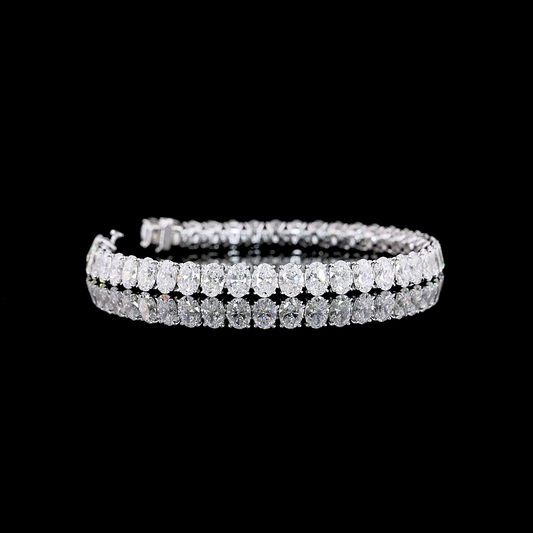 15.01 CTTW Oval Lab Diamond Tennis Bracelet 7" 14k White Gold (E Color and VS Clarity)
