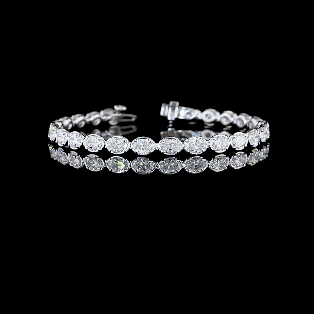 14k White Gold Lab Diamond Oval 8.39 CTTW Tennis Bracelet 6.85" F VS2 jewelry-spot-usa