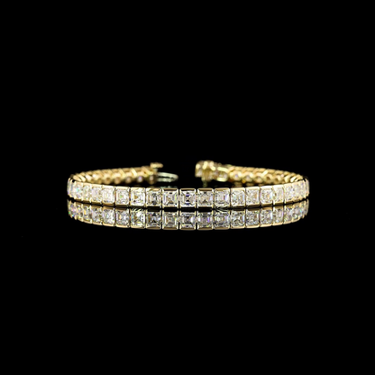 13.77 CTTW Asscher Lab Diamond Tennis Bracelet 7" 14k Yellow Gold E Color and VS Clarity jewelry-spot-usa