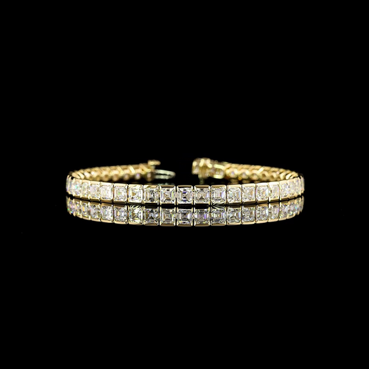 13.77 CTTW Asscher Lab Diamond Tennis Bracelet 7" 14k Yellow Gold E Color and VS Clarity jewelry-spot-usa