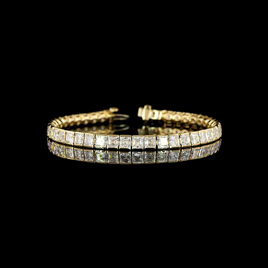 13.42 CTTW Asscher Lab Diamond Tennis Bracelet 7" 14k Yellow Gold E Color and VS Clarity jewelry-spot-usa