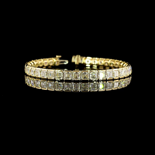 20.22 CTTW Asscher Lab Diamond Tennis Bracelet 7" 14k Yellow Gold E Color and VS Clarity jewelry-spot-usa