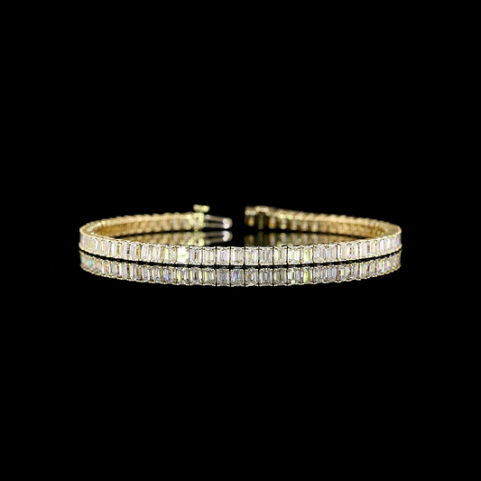 7.45 CTTW Emerald F VS2 Lab Diamond Tennis Bracelet 7" 14k Yellow Gold