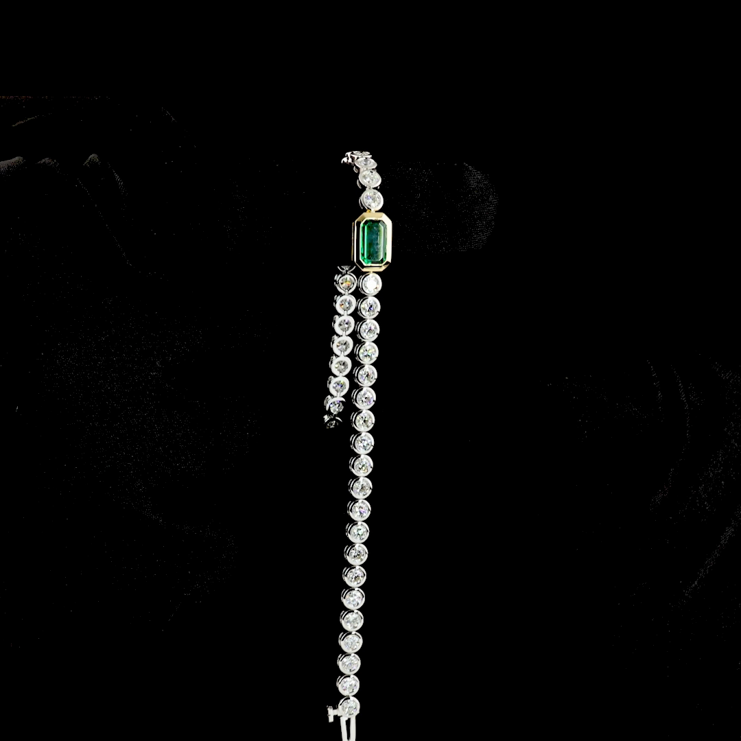 5.23 CTTW Emerald Lab Diamond Station Line Tennis Bracelet