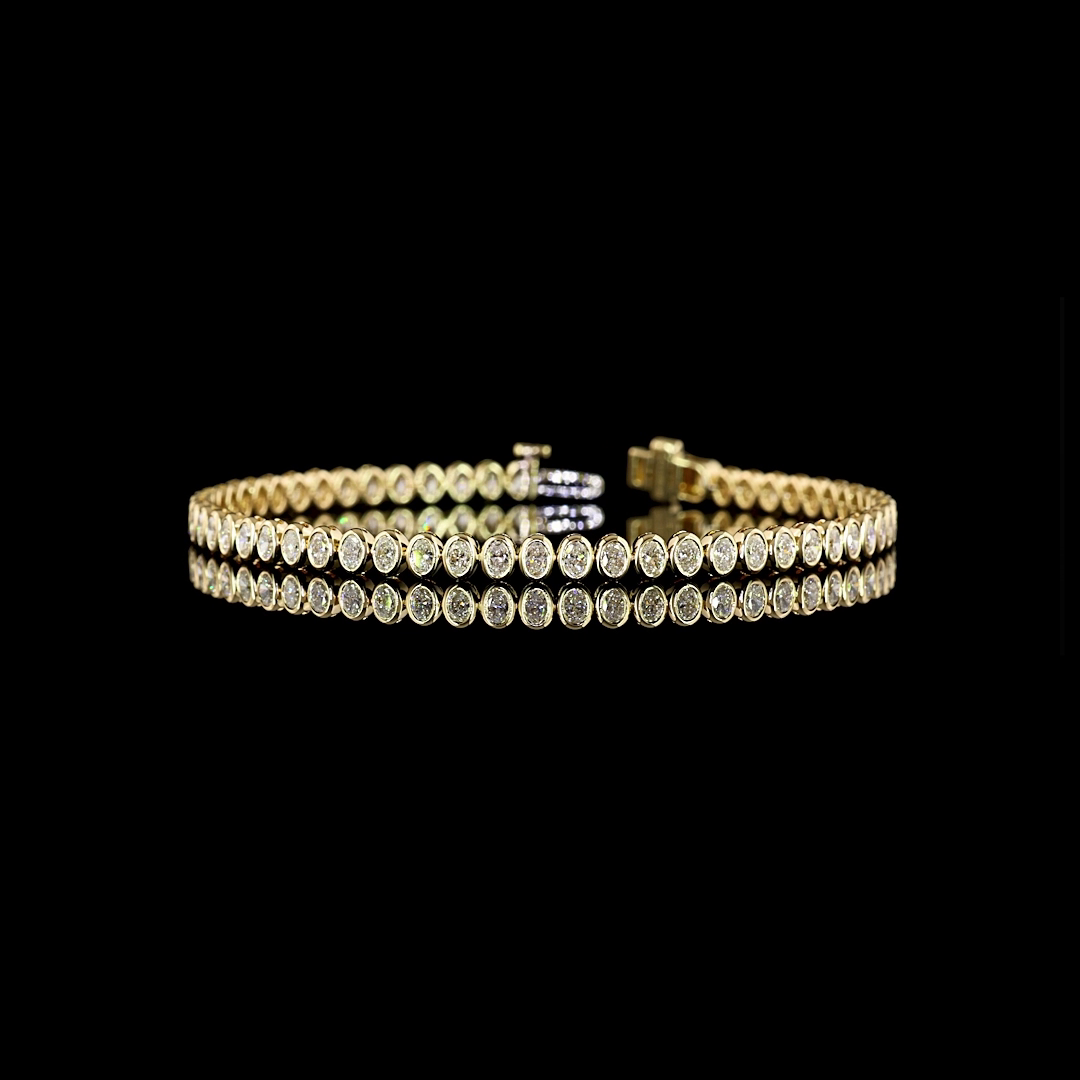 3.22 CTTW Oval Lab Diamond Tennis Bracelet 7" 14k Yellow Gold E Color and VS1 Clarity jewelry-spot-usa
